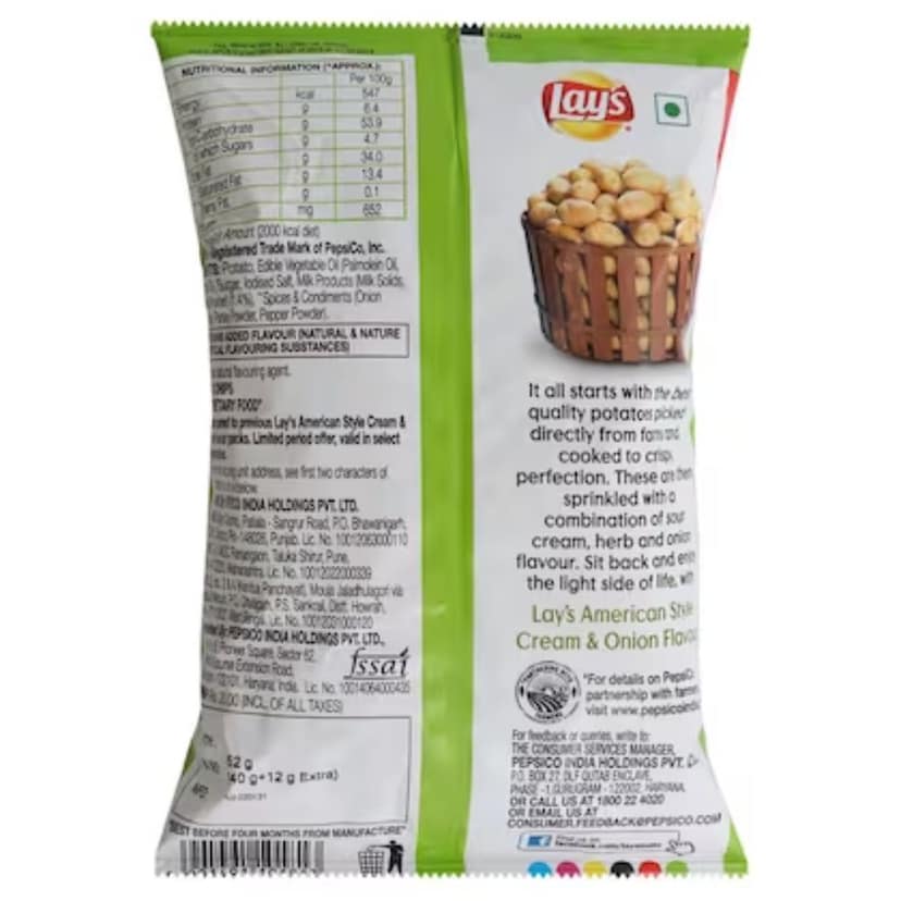 Lay's American Style Cream & Onion Chips 40 Gms view 3