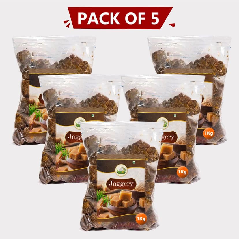 Natural Jaggery 5kg (Pack of 5 x 1kg) Handpicked Goodness by Arms Krishi.