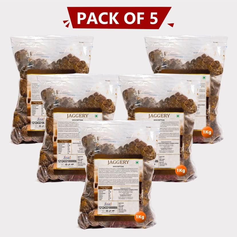 Natural Jaggery 5kg (Pack of 5 x 1kg) Handpicked Goodness by Arms Krishi. view 3