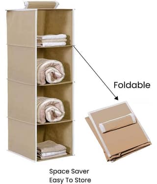 Non-Woven 4 Shelf, Cloth Hanging Organizer,Beige (1U)