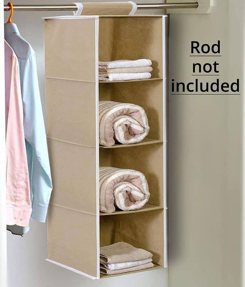 Non-Woven 4 Shelf, Cloth Hanging Organizer,Beige (1U) view 2