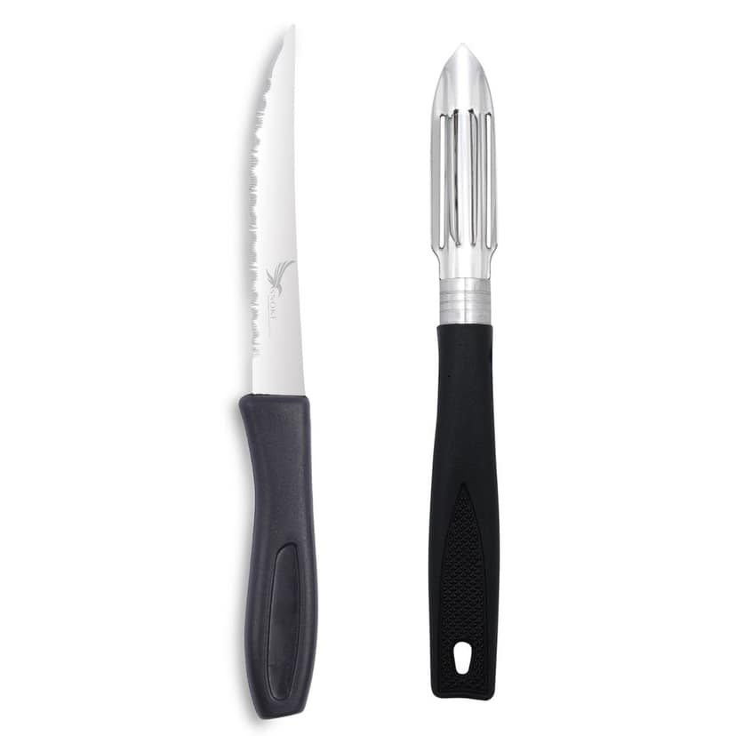 SNOKE® knife Peeler set kitchen use , cutting and peeling vegetables and fruits , stainless steel , pack of 2 , silver color blade with strong plastic handle.