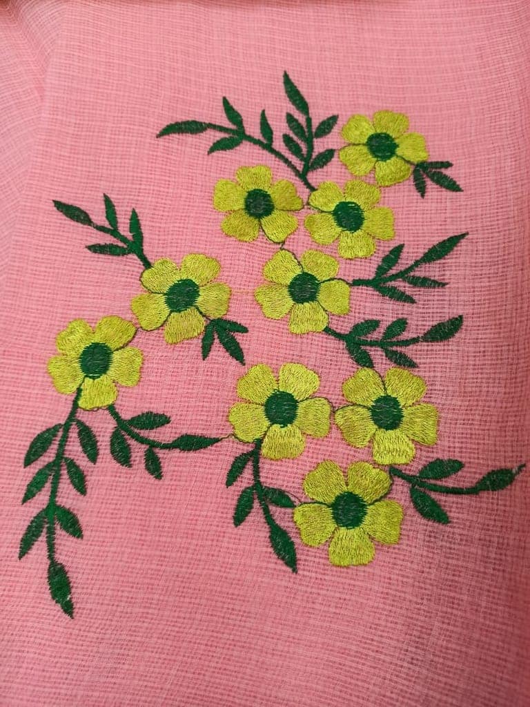Kota Doria Peach Pure Cotton Embroidery Saree With Blouse Handcrafted-2262 view 3