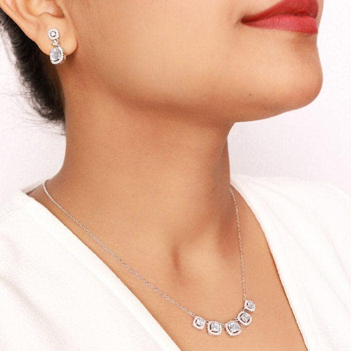 Silver White Royalty Necklace Set view 2