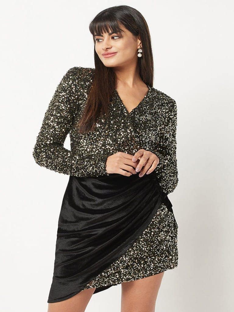 Black Sequins Velvet Party Dress view 6