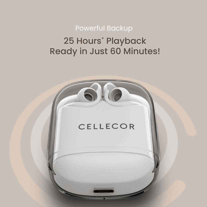 Cellecor BroPods CB07 Waterproof Earbuds With 25 Hours Playtime, ENC, 10mm Driver Bluetooth-White view 3