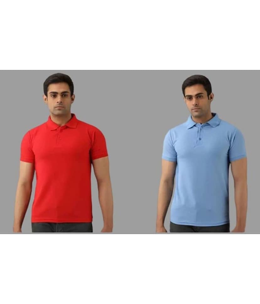 SKYRISE Pack of 2 Cotton Blend Slim Fit Solid Half Sleeves Men's Polo T Shirt ( Multicolor )