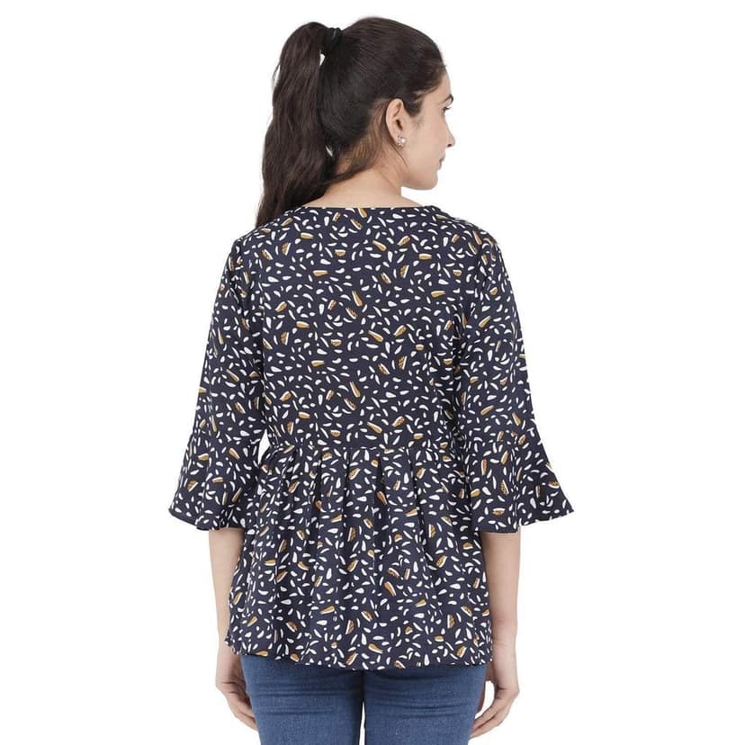 KULFI Stylish Women's Navy Blue Printed Polyester Top view 2