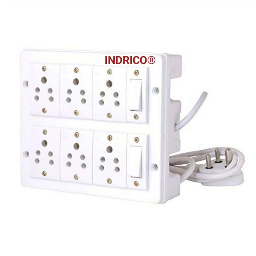 INDRICO? 6+2 Extension Board for Using Multipurpose Accessories with 3 Meter 1.5 mm ISI Heavy Duty Wire Power Strip Extension Box. (Wire Colour White/Black) view 2