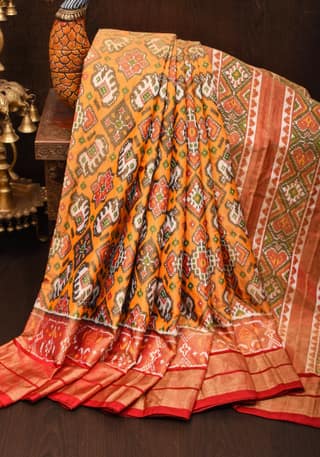 Exquisite Tissue Ikkat Patola Pure Silk saree in Yellow I SILK MARK CERTIFIED