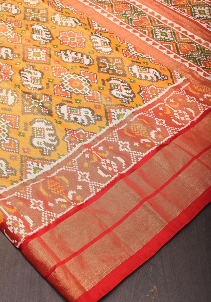Exquisite Tissue Ikkat Patola Pure Silk saree in Yellow I SILK MARK CERTIFIED view 3