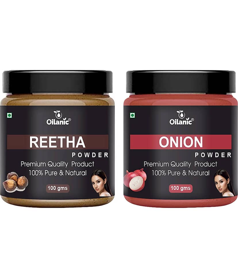 Oilanic 100% Pure Reetha Powder & Onion Powder For Skincare Hair Mask 200 g Pack of 2