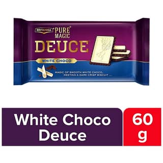 Britannia Pure Magic Deuce Biscuits - White Choco Filled, Rich Chocolate Taste, 60 G
