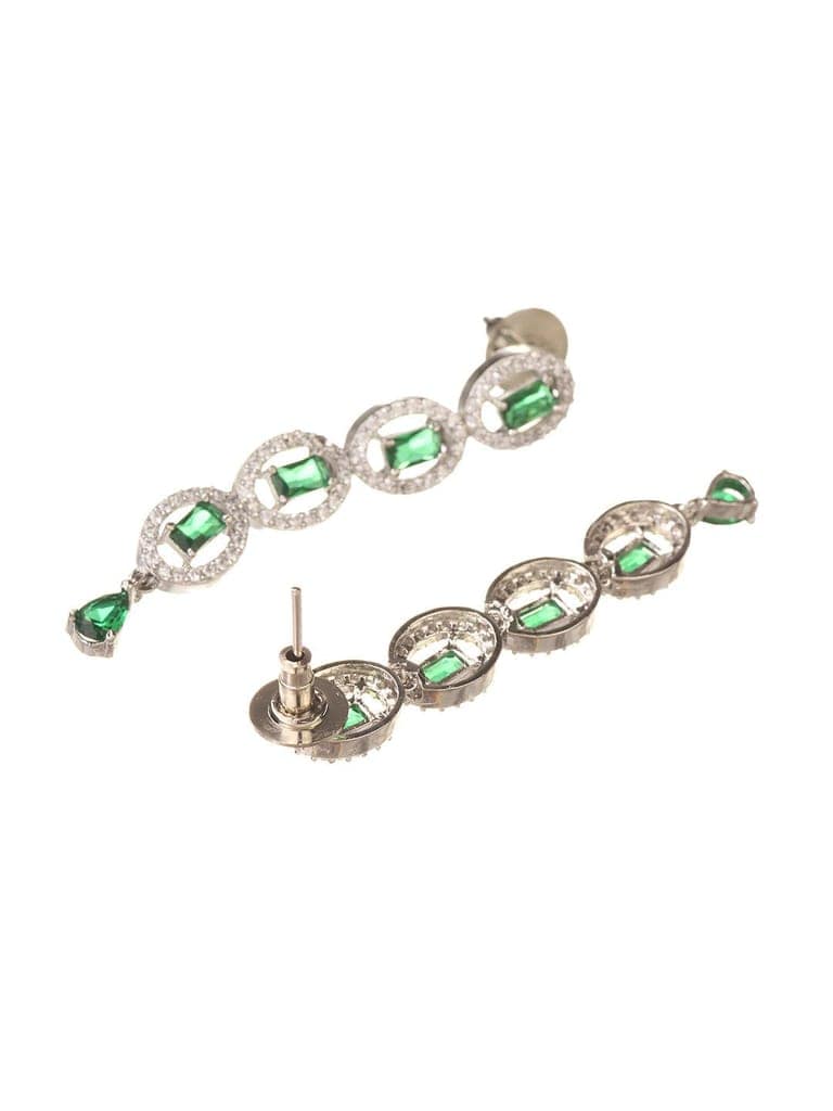 White Rhodium Plated Green AD studded Necklace Earrings Jewellery Set view 8