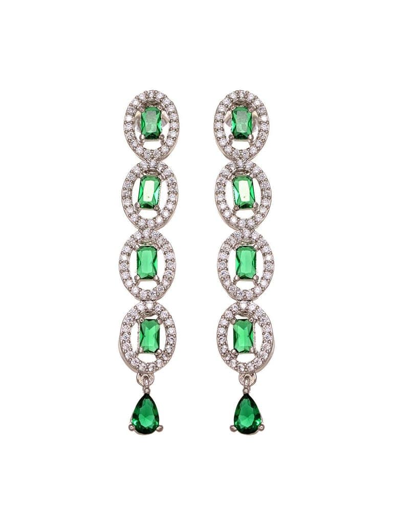 White Rhodium Plated Green AD studded Necklace Earrings Jewellery Set view 9