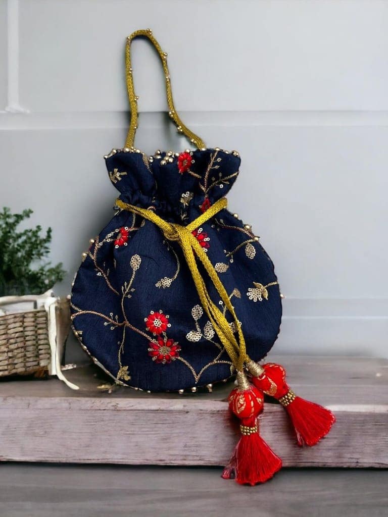ART BY CHAITASI Embellished Designer Potli Bag with Protective Box, Handbag, Wristlets, Clutch for Women, Girls with Handmade Embroidery, Sequin, Beads Work for Parties, Weddings view 2