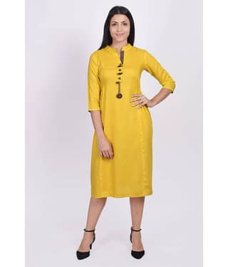 SAART BUNAAI - Yellow Rayon Women's A-line Kurti
