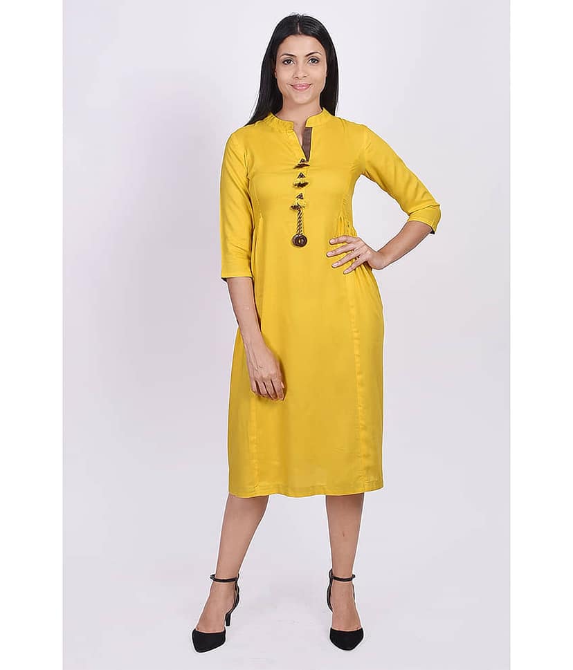 SAART BUNAAI - Yellow Rayon Women's A-line Kurti