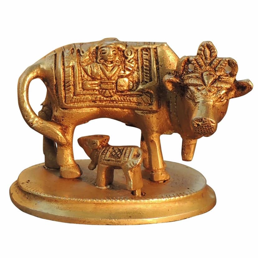 Brass Cow & Calf God Idol - Holy Kamdhenu Statue, Height : 2 Inch (BSMAS1471 C) view 2
