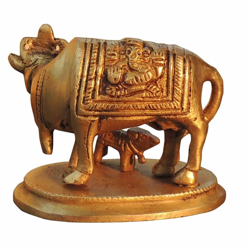Brass Cow & Calf God Idol - Holy Kamdhenu Statue, Height : 2 Inch (BSMAS1471 C) view 3
