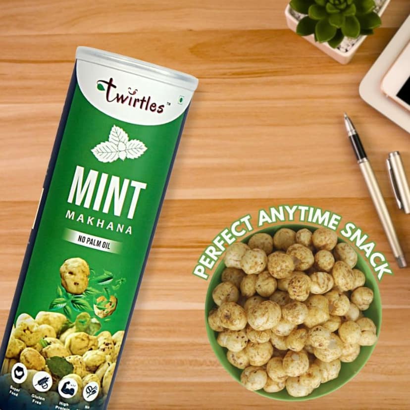 Twirtles Makhana Pack of 2 - Mint Fresh & Fiery Peri Peri (2 x 75g), Packed with Protein and Fiber - 150 gm - Two roasted makhana packs view 4