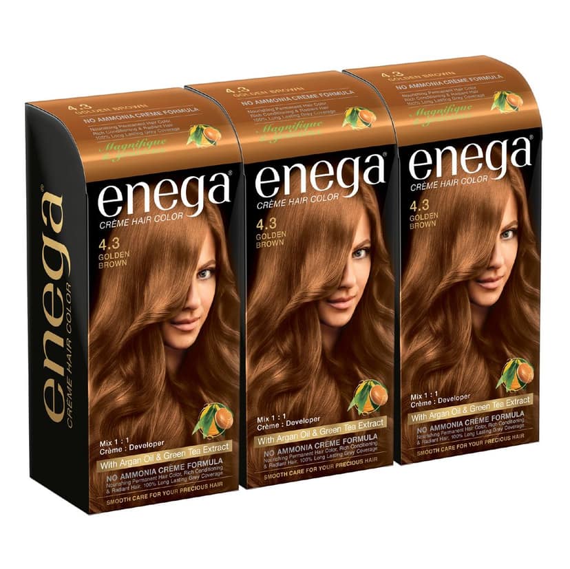 Enega Golden Brown Hair Color Cream 120ml | No Ammonia | With Argan Oil and Green Tea Extract | Nourishing and Long Lasting