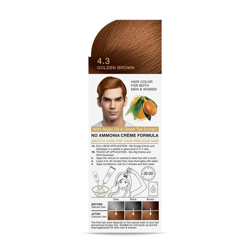 Enega Golden Brown Hair Color Cream 120ml | No Ammonia | With Argan Oil and Green Tea Extract | Nourishing and Long Lasting view 3