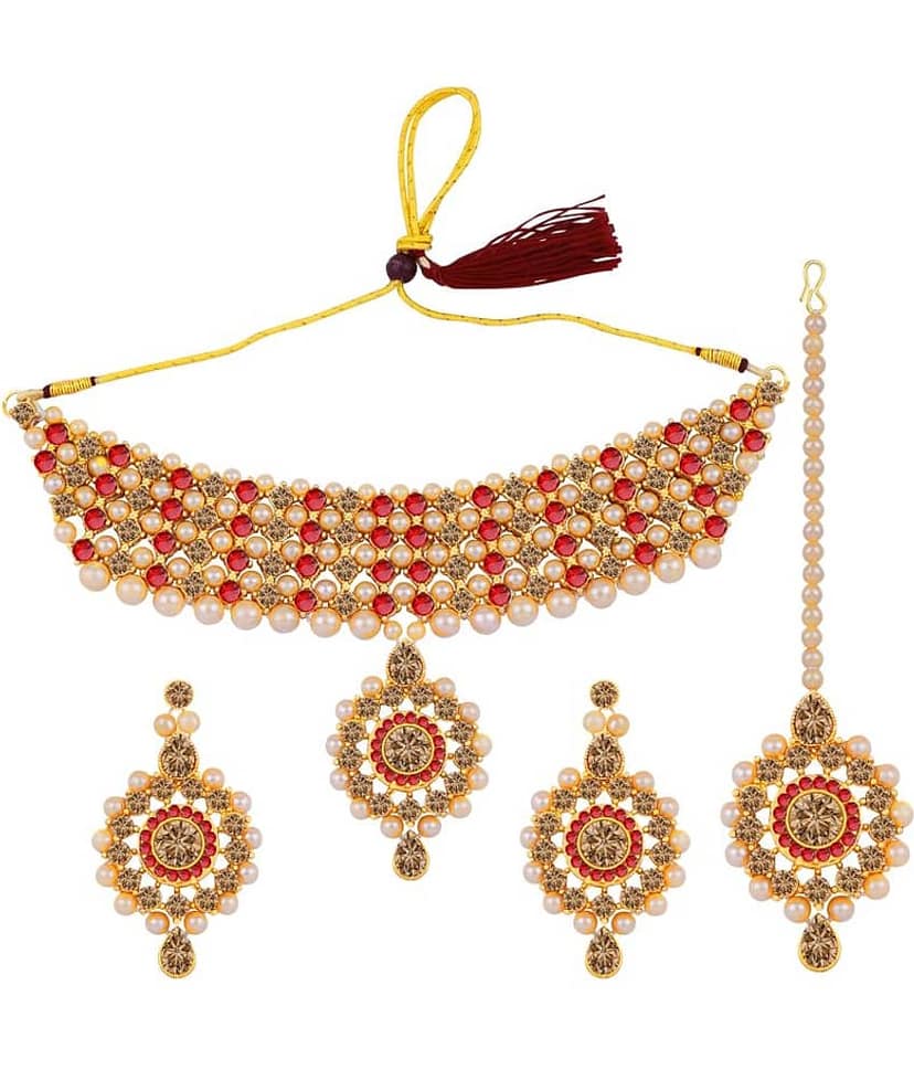 ShreejiHuf Alloy Golden Traditional Necklaces Set Choker