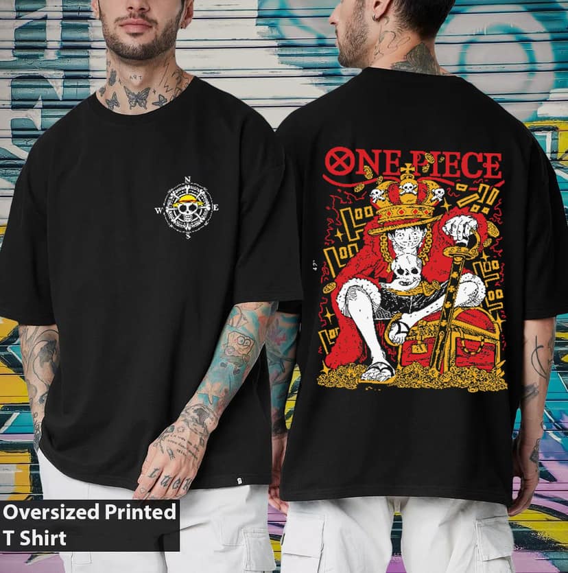 SCOTT FINCHER Men's One Piece T-Shirt, Luffy T-Shirt, Anime T-Shirt, Manga T-Shirt, Gift for Anime Fans, Gift for Manga Fans, One Piece Merchandise, Luffy Merchandise : AA(ARN)BLACK_188 view 3