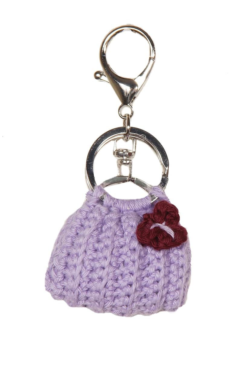 Sukeshcraft Handmade Crochet Mini Bag Keychain, Woolen Purse Shape Key Ring (Purple -Brown) view 2