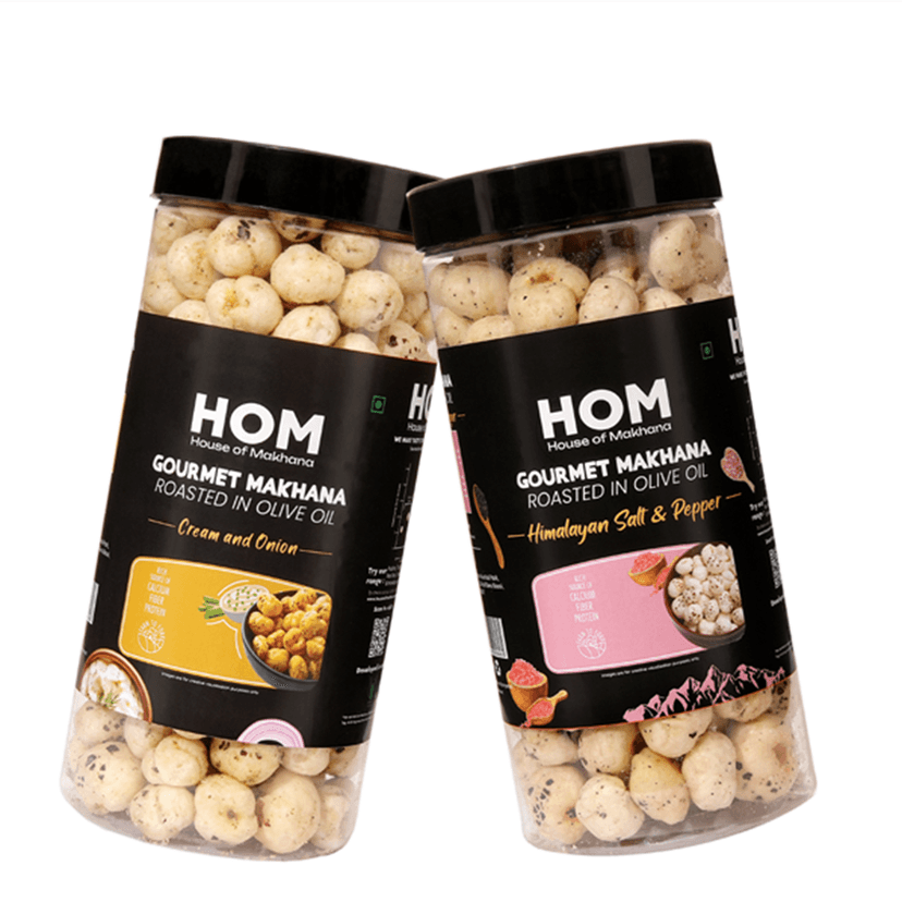 GOURMET MAKHANA Roasted in Olive Oil | Flavors Cream & Onion & Himalayan Salt and Pepper| Combo Of 2, 65g Each. - 130 gm