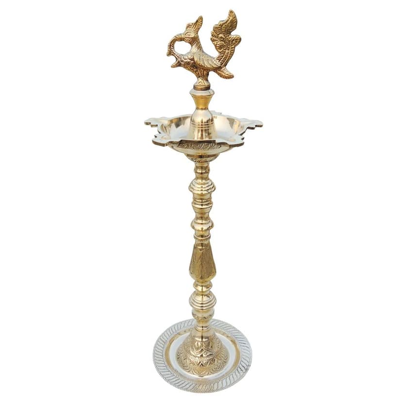 Brass Table Decor Mahabharat Oil Lamp, Deepak - Antique Brass Deepak for Worship, Height : 22.5 Inch (FMAS686 D) view 2