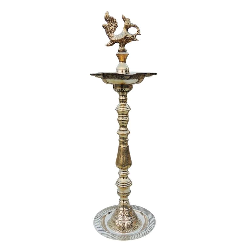 Brass Table Decor Mahabharat Oil Lamp, Deepak - Antique Brass Deepak for Worship, Height : 22.5 Inch (FMAS686 D) view 3
