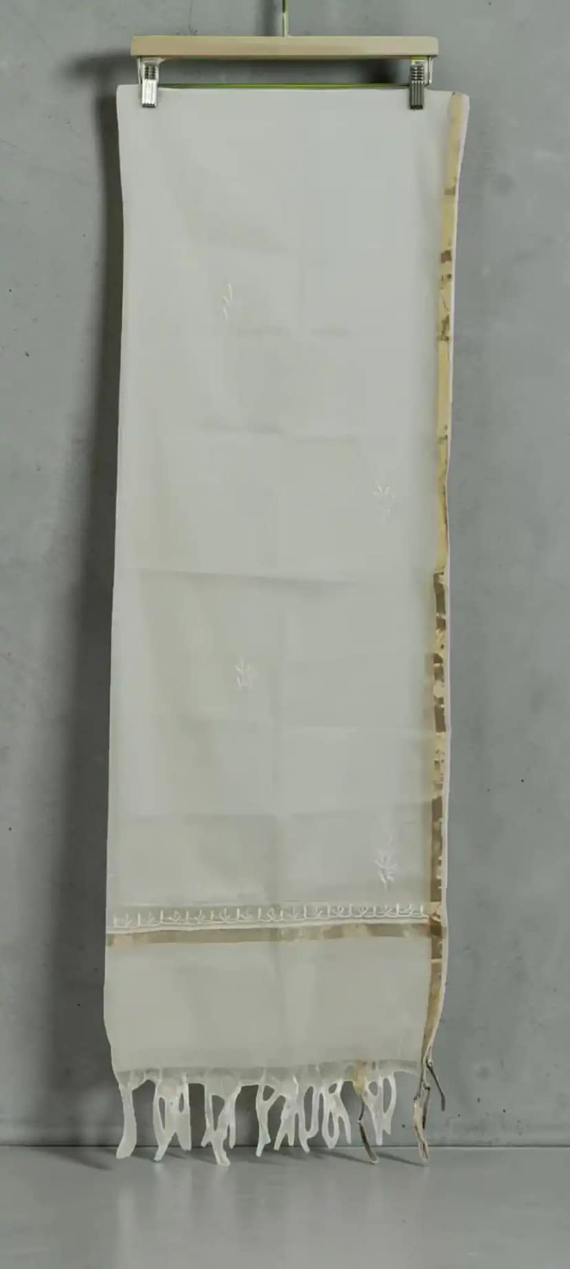 Lucknow Chikankari Mul Cotton Dress Material with Dupatta, White & Ivory view 5