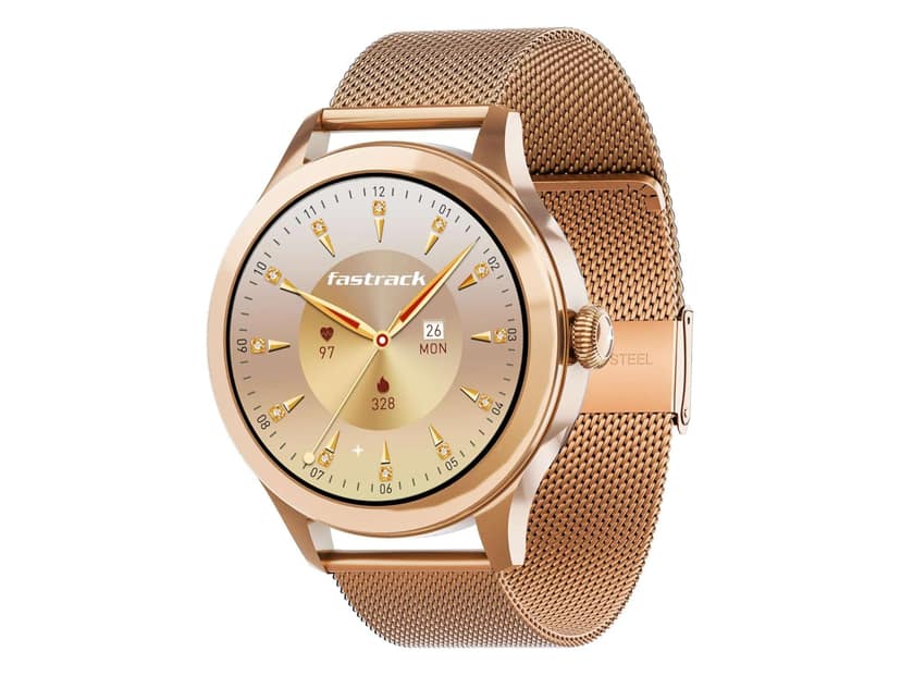 Fastrack Noir Pro 1.19" Super AMOLED Metal Smart Watch with 1000 Nits Brightness, BT Calling, 24/7 Health Suite - Rose Gold & Rose Gold