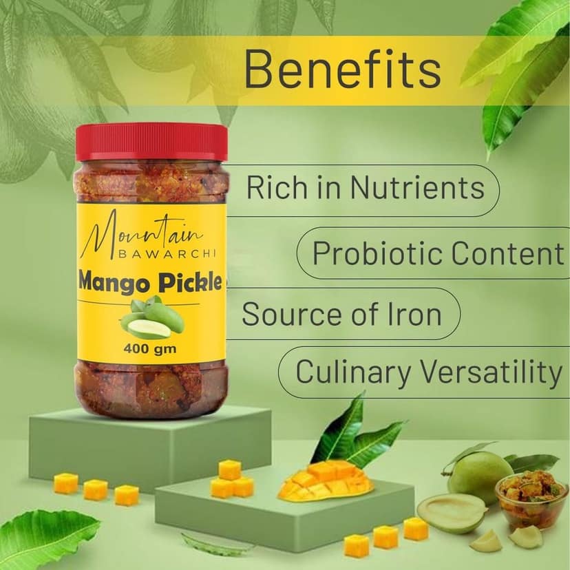 Mountain Bawarchi Mango Pickles | Homemade Mango Pickle in Fresh Form | Spicy & Tangy Aam ka Achaar (400g) view 6