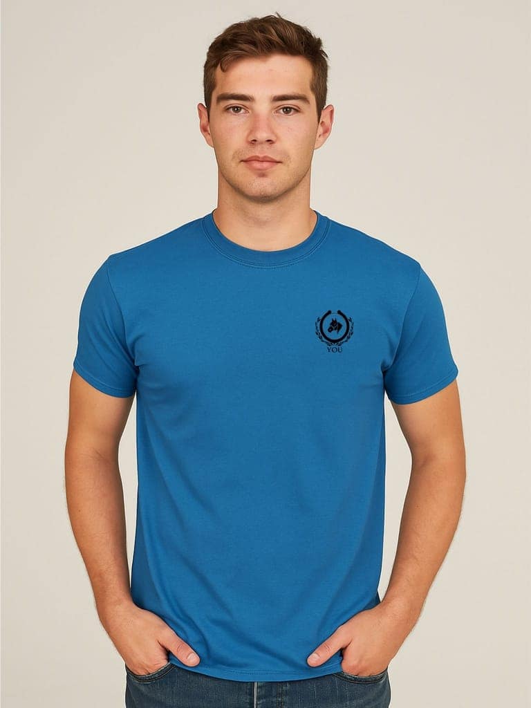 Cotton Blue Plain Round neck T-Shirt view 4