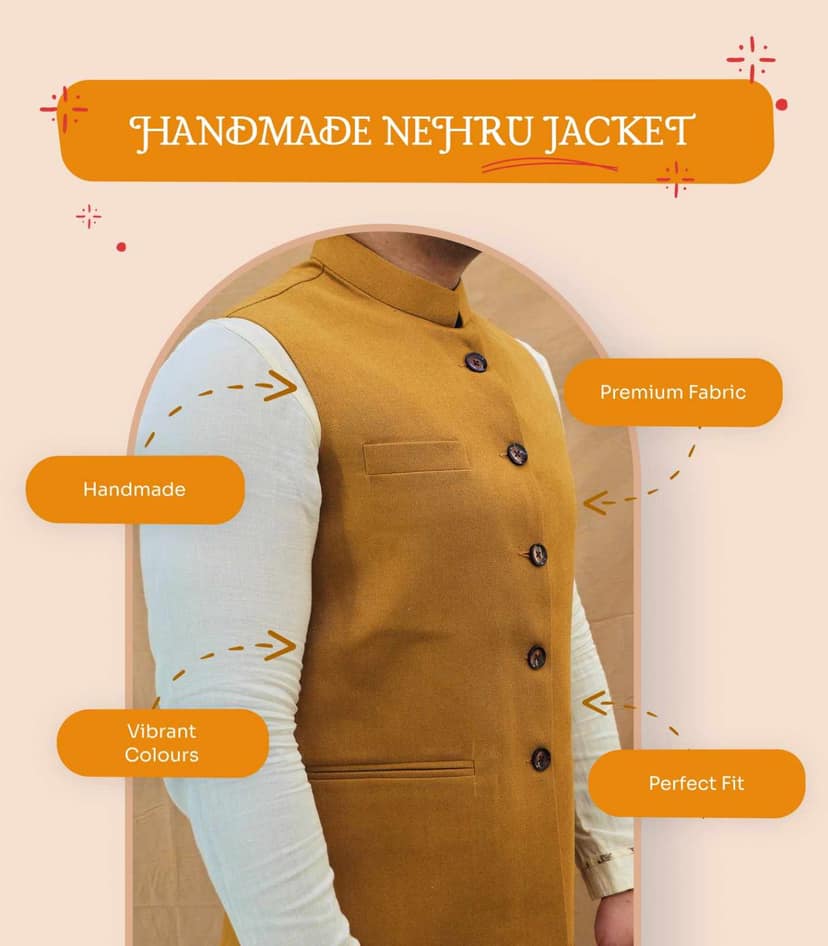 Handmade Nehru Jacket for Men to Match Your Style - Mustard view 2