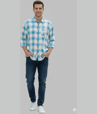 MOUDLIN Cotton Blend Slim Fit Checks Full Sleeves Men's Casual Shirt - Cream ( Pack of 1 )