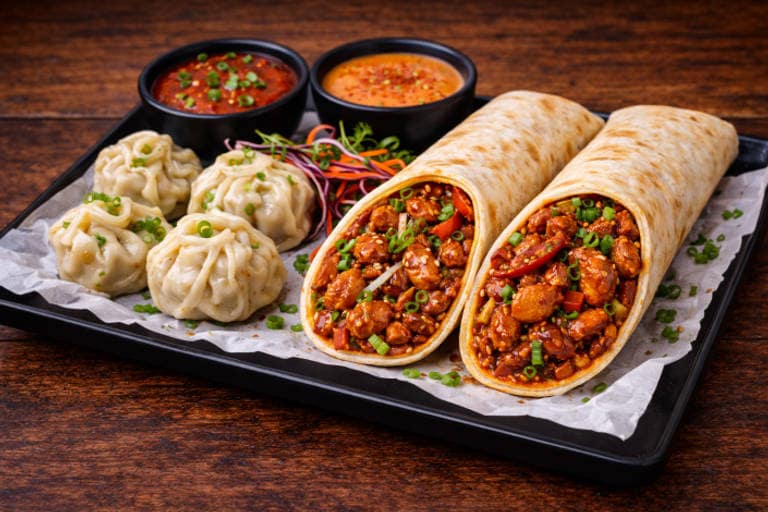Chicken Bang Bang Roll+Chicken Momos (10 Pcs)