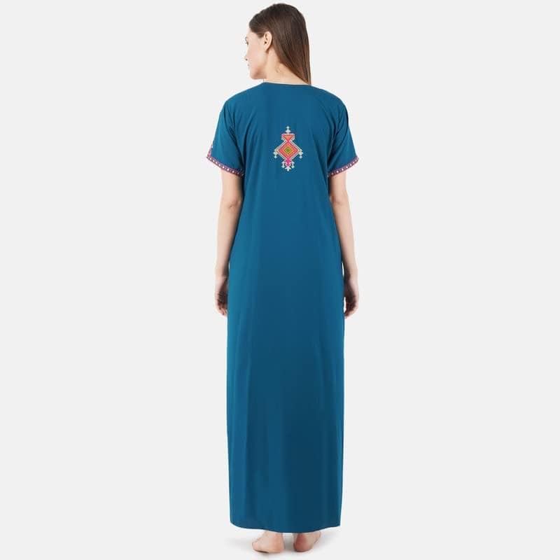 VALENCIA SLEEPWEAR lissybissy Cotton Resham Embroidery Nighty Night Gown Maxi for Women A line (XX_Large, Different Blue) view 2