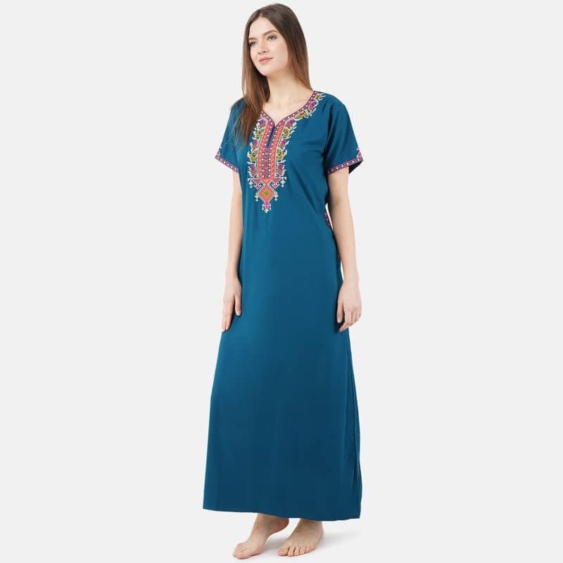 VALENCIA SLEEPWEAR lissybissy Cotton Resham Embroidery Nighty Night Gown Maxi for Women A line (XX_Large, Different Blue) view 5