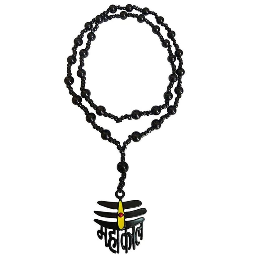 Nawani Black Mahakal Shiva Pendant with Beads Mala for Men, Size 13 Inch.
