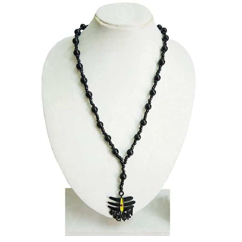 Nawani Black Mahakal Shiva Pendant with Beads Mala for Men, Size 13 Inch. view 2