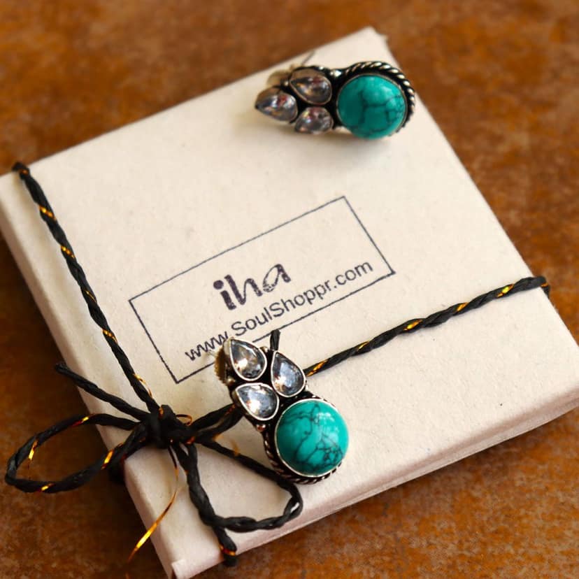 iha Vintage Ferozi Oxidized Earrings | Cluster Earrings|Fashion Jewellery|Handcrafted|Designer Earrings for Women and Girls view 4