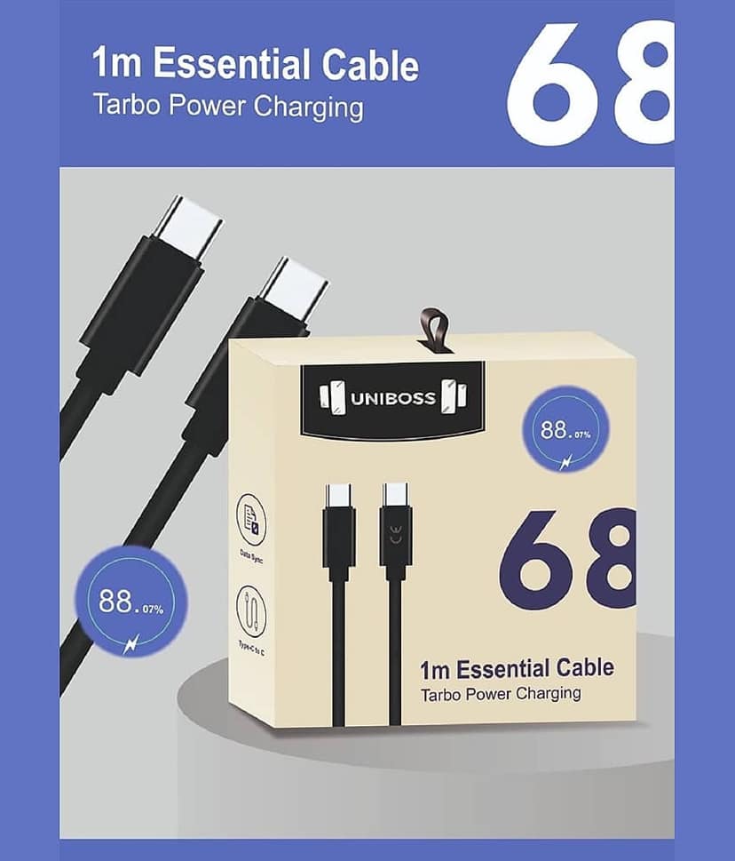 UniBoss 68 Watt Type C to C Certified Fast Charging Cable 1 m USB Type C Cable (Compatible with Moto Edge 60/ 50/ 40/ 30/ Fusion /Neo/razr/g05/g85/g45/g64/g84 /g62, Black)
