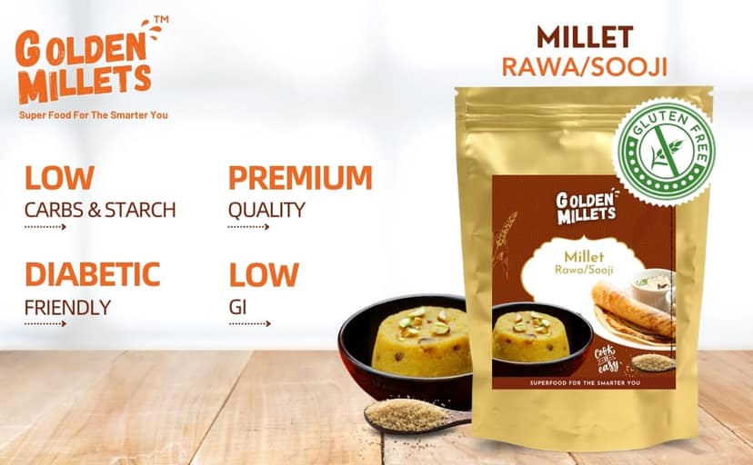 Golden Millets Rawa Combo | 100% Gluten Free | Diabetic Friendly | Good For Upma And Halwa | No Preservative | Ragi Sooji | Kodo Millet Rawa | Foxtail Millet Rawa | High Calcium & High Fibre (500g x 3) view 3