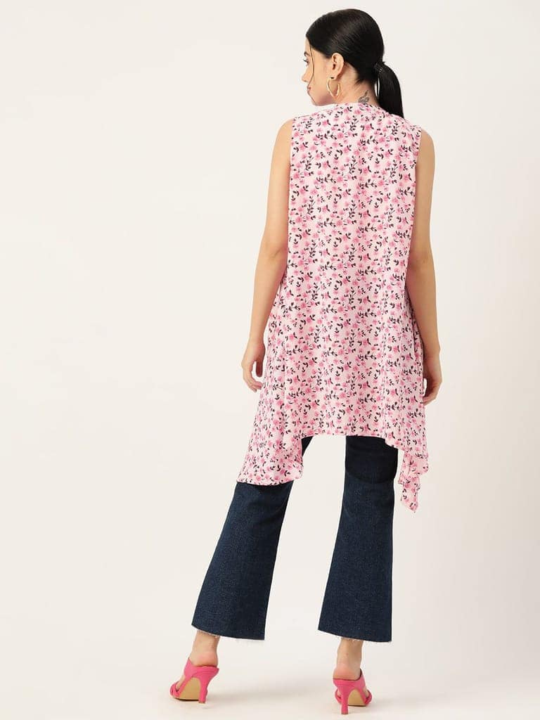 Women Pink Printed Longline Waterfall Shrug view 2