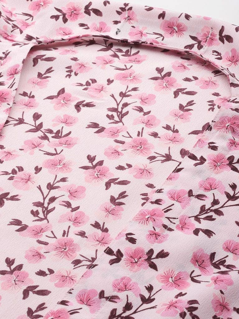Women Pink Printed Longline Waterfall Shrug view 5