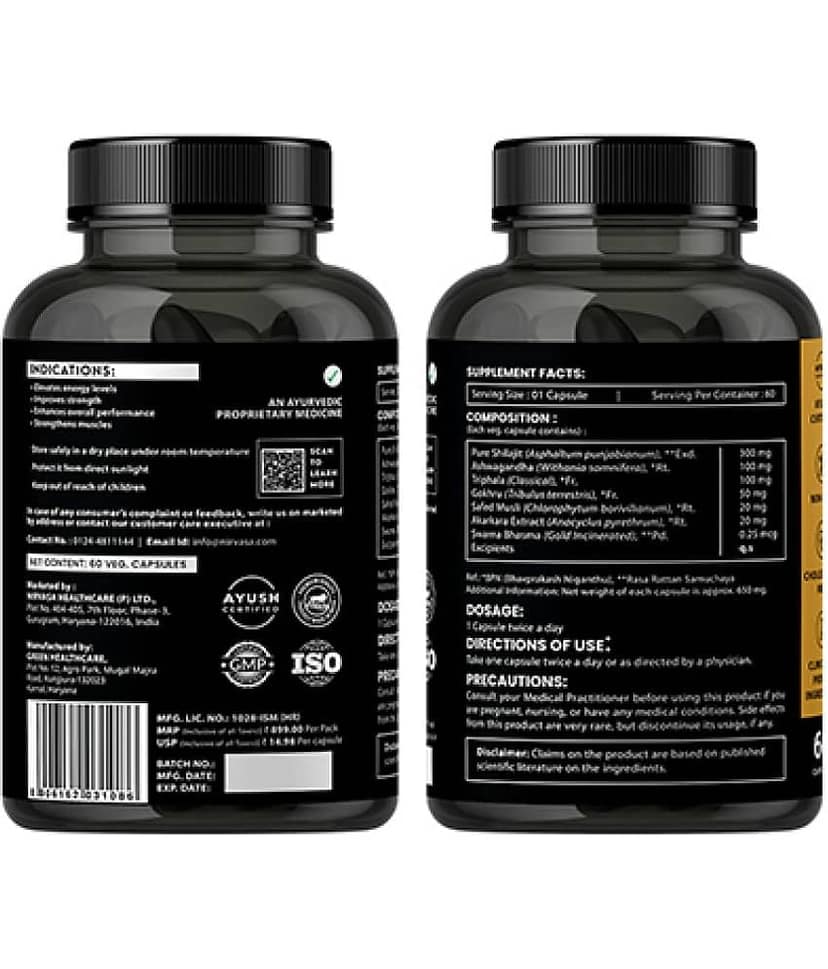 Nirvasa Shilajit Gold 60 Capsules | 100% Pure Himalayan Shilajit Original Capsules | Contains 24 Carat Gold, Gokshura, Akarkara, Triphala, Safed Musli & Ashwagandha view 2
